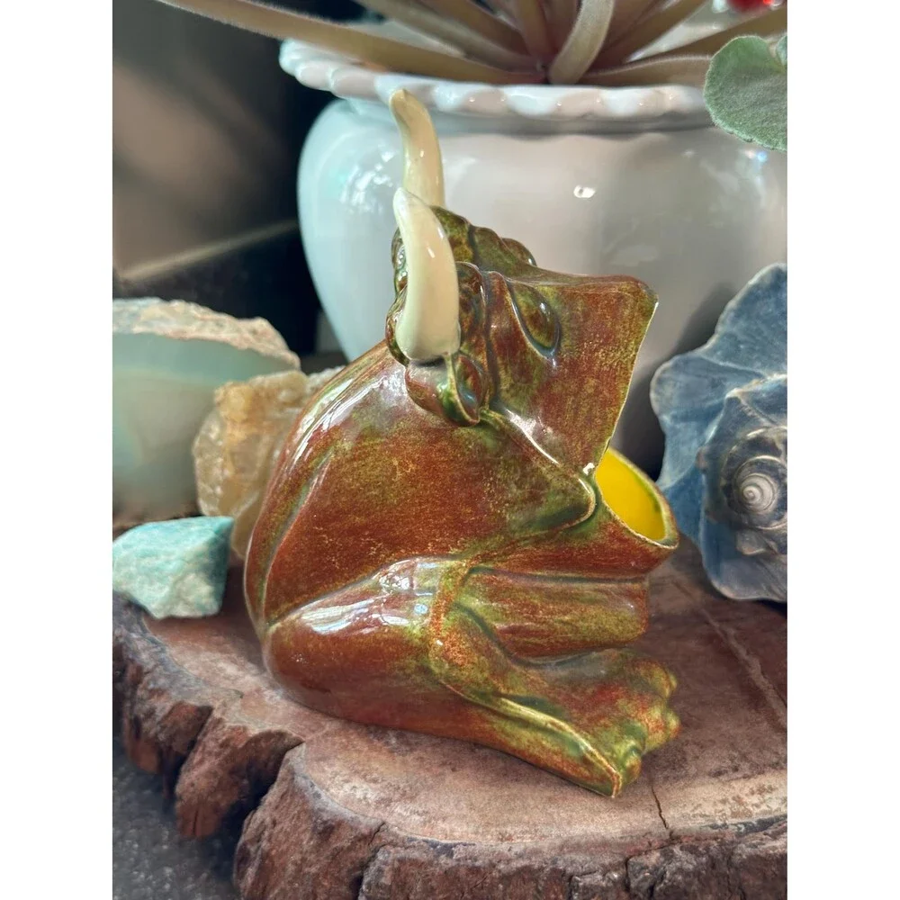 Vintage Ceramic Bullfrog Sponge Holder Horned Frog Kitchen Sink Caddy 1970s Hand